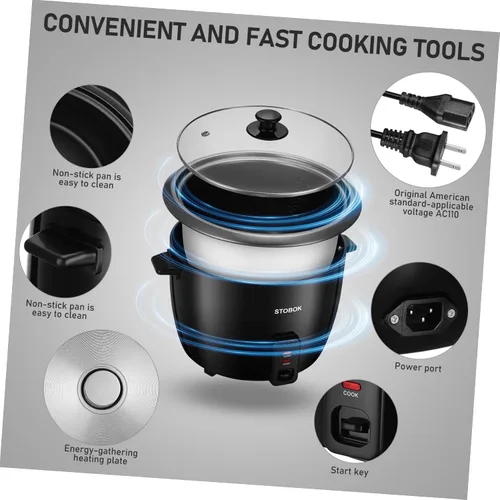 Miniatura 7 de Lurrose Arrocera eléctrica con tapa transparente, olla portátil para estofado doméstico para sopa de gachas de arroz, sopa y vaporera, enchufe