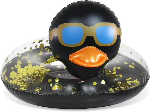 POZA Flotador inflable de pato para piscina: vinilo resistente a los rayos UV, confeti de pato para piscina, flotador de piscina de animales, anillo