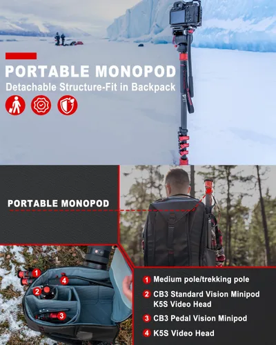 Miniatura 5 de IFOOTAGE Monopod para cámara de 71 pulgadas, Cobra 3 A180F, monopie de ajuste rápido con pies, bastón, trípode base CB3, para fotografía de cámara