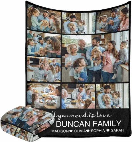 Miniatura 14 de Manta personalizada con fotos, manta personalizada con retrato familiar para padres, niños, perros y familia, manta personalizada para un día