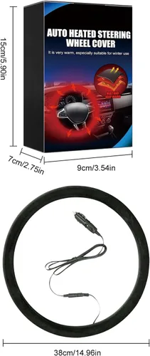 Miniatura 9 de Funda térmica para volante de 15 pulgadas, 12 V, cubierta protectora para volante con calefacción para invierno, universal, adecuada