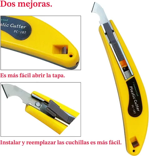 Miniatura 6 de Cuchillo profesional de corte de láminas de plexiglás acrílico, con un mango curvo, es más cómodo de usar. Un mango, 11 cuchillas. (Amarillo)