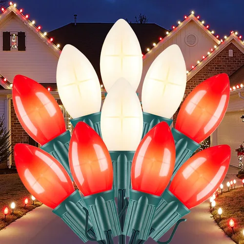 Miniatura 9 de Brightown C9 luces LED de Navidad para exterior, 7.62 m 7.62 luces de cadena multicolores conectables C9 para árbol de Navidad, patio, tejado