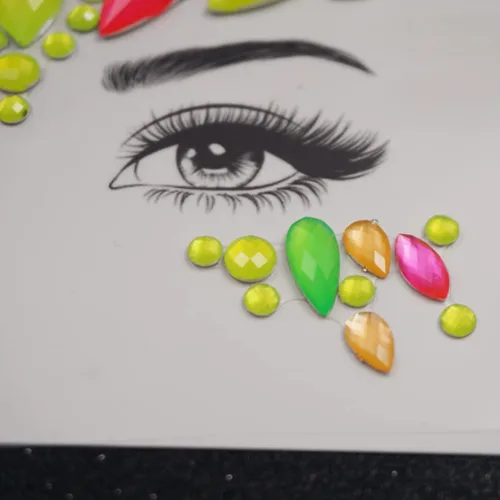 Miniatura 7 de Topz Pegatina de gemas faciales de neón para la cara, maquillaje de Halloween, tatuajes faciales de arco iris, gemas de cristal para ojos