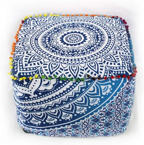Miniatura 30 de CRAFT KALA Funda de puf tradicional de retazos cuadrados indios, funda para puf de sala de estar india, diseño otomano, decoración otomana, Elefante