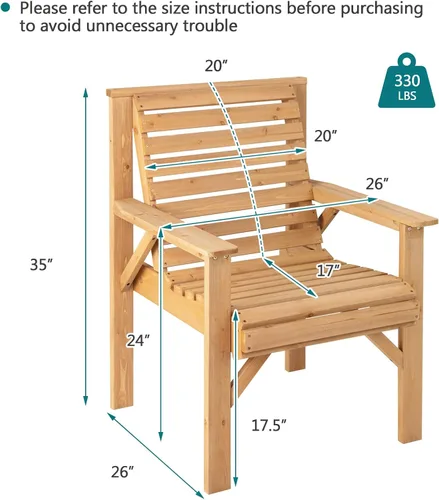 Miniatura 3 de Giantex Sillas de comedor para patio al aire libre, sillas bistró de madera maciza, respaldo inclinado, asiento ancho, sillas interiores
