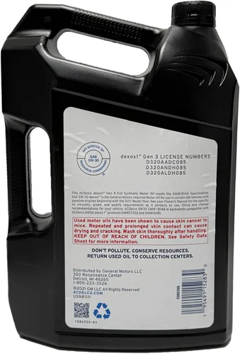 Miniatura 3 de ACDelco GM Original Equipment 10-9330 (19432322) dexosTM1 GEN 3 Aceite de motor sintético completo 5W-30, 5 cuartos de galón