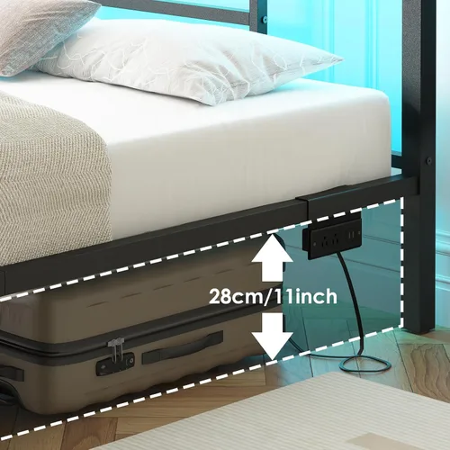 Miniatura 5 de Fixwal Base de cama de tamaño matrimonial con estación de carga, marco de cama de metal con puerto y toma de corriente