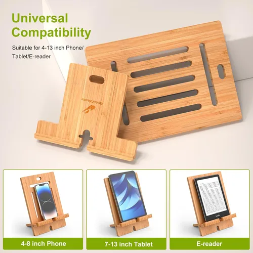 Miniatura 6 de Pezin & Hulin Soporte ajustable de bambú para tableta, soporte para teléfono celular de escritorio compatible con Pad Air/Pro/Mini, lector