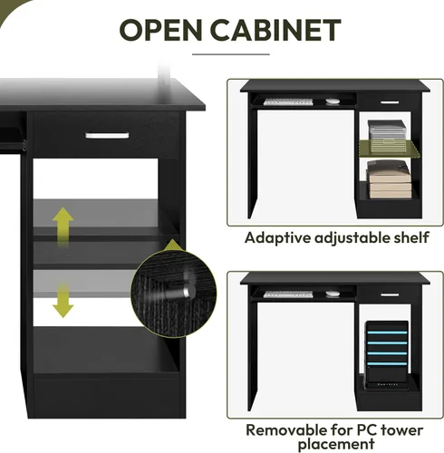 Miniatura 6 de Yaheetech Escritorio de Computadora de Madera para Casa y Oficina con Cajones y Bandeja Extraíble para Teclado, Escritorio de Estudio y Escritura