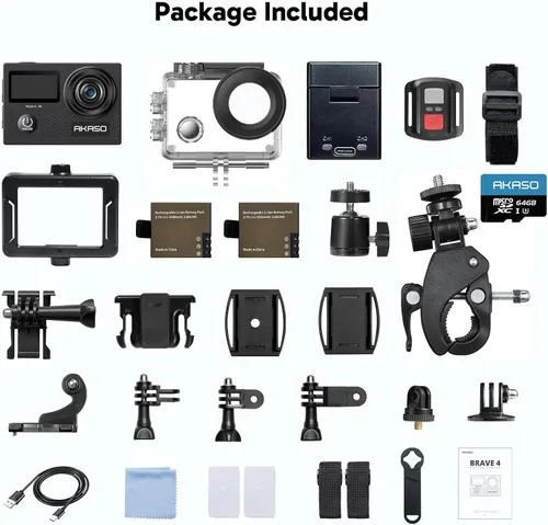 Miniatura 9 de AKASO Brave 4 Cámara de acción 4K 30fps con tarjeta microSD U3 de 64 GB Kit de accesorios para casco de bicicleta, 20MP Ultra HD 131FT Cámara