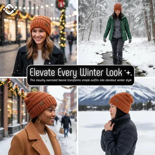 Miniatura 355 de Funky Junque Gorro de moda de punto trenzado de talla extragrande, grueso, abrigado, suave y holgado