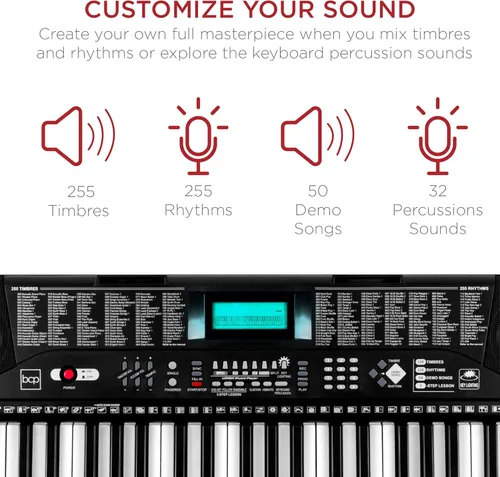 Miniatura 3 de Best Choice Products Juego completo de piano de teclado electrónico para principiantes de 61 teclas con teclas iluminadas, pantalla LCD