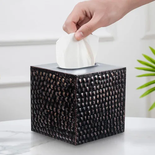 Miniatura 10 de MyGift Portapañuelos Facial de Cubo de Acrílico Transparente Premium con Textura Ondulada Moderna con Fondo Abierto, Caja Cuadrada Ondulada