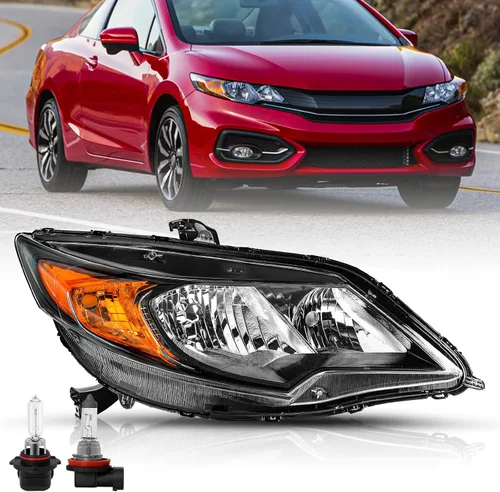 Miniatura 13 de TUSDAR Reemplazo del conjunto de faros delanteros para Honda Civic 2014-2015 de 2 puertas Coupé, carcasa negra, reflector ámbar (L+R)
