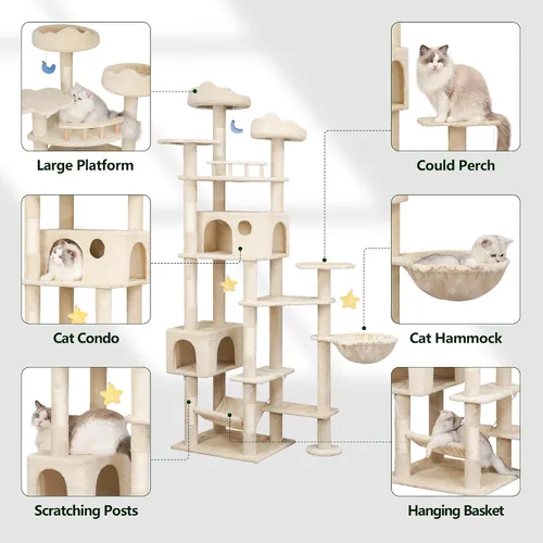 Miniatura 2 de Meecal Árbol de gato resistente de 79 pulgadas para gatos de interior y adulto, torre gigante alta para gatos con poste rascador, perchas grandes