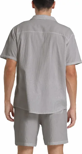 Miniatura 3 de RPOVIG Conjunto corto de camisa de lino conjunto casual de 2 piezas con botones para hombre, Gris