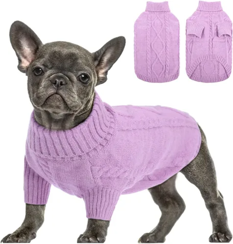 Miniatura 37 de Queenmore - Suéter de punto trenzado con cuello alto para perros pequeños, para climas fríos, para chihuahua, bulldog, teckel, carlino y yorkie, XS