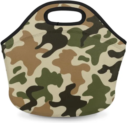 Bolsas de almuerzo de neopreno con estampado de camuflaje para mujeres, bolsas de almuerzo, lavables, aisladas, para el trabajo, picnic, Camouflaje