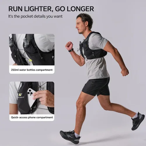 Miniatura 4 de Chaleco de hidratación para correr para mujeres y hombres, chaleco ligero para agua con 2 botellas blandas TPU de 250 ml, chaleco para corredores