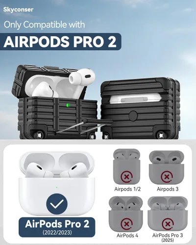 Miniatura 2 de Funda con bloqueo de seguridad para AirPods Pro de 2ª/1ª generación con kit de limpieza, bonito y divertido diseño de maleta, funda para AirPods Pro