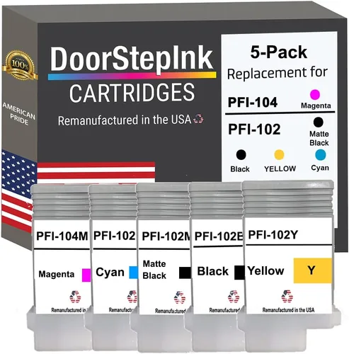 DoorStepInk Cartuchos de tinta remanufacturados en los Estados Unidos para Canon PFI-102 130 ML MB/B/C/Y y Canon PFI-104 130ML M (paquete de 5)