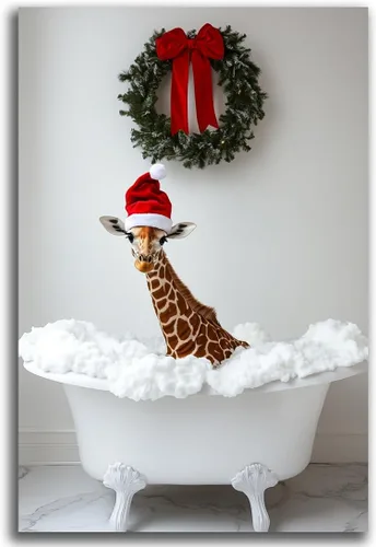 Miniatura 7 de Arte de pared de Navidad para baño, muñeco de nieve de Navidad en la bañera, impresión en lienzo de baño, escena clásica de Navidad, invierno