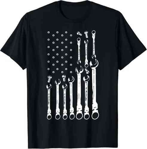 Camiseta de bandera mecánica patriótica con bandera de Estados Unidos, regalo, Negro, S