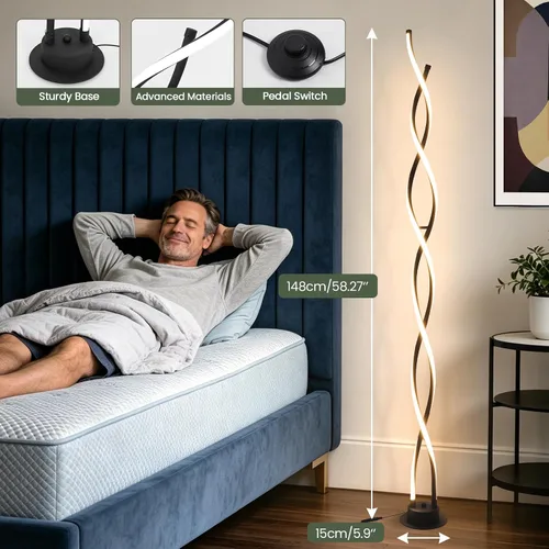 Miniatura 4 de ADISUN Lámpara de pie moderna de 31 W, lámpara de pie LED en espiral para sala de estar, lámpara de pie regulable de 3 colores con control remoto