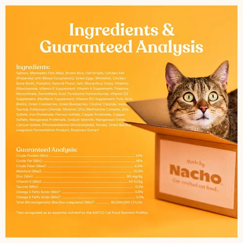 Miniatura 5 de Made by Nacho Dry Cat Kibble - Bolsa de 2 libras, comida prémium para gatos alta en proteínas y apta para granos, salmón y calabaza capturados