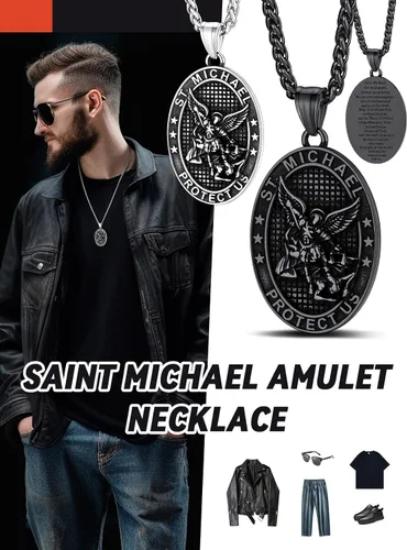Miniatura 4 de FaithHeart Collar de San Miguel, acero inoxidable, chapado en oro de 18 quilates, amuleto colgante de San Miguel Arcángel para hombres y mujeres