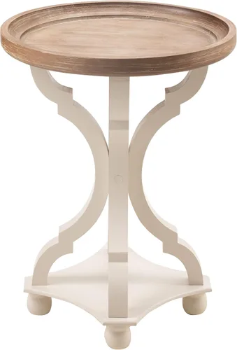 Miniatura 7 de Mesa auxiliar rústica de granja, mesa auxiliar con bandeja natural para familia, comedor o sala de estar, acabado artesanal, moderna, color blanco