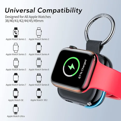 Miniatura 5 de HUOTO - Cargador portátil para Apple Watch, cargador magnético inalámbrico para iWatch de 1200 mAh, batería externa para viajes, llavero
