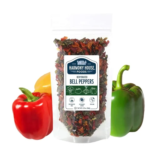 Harmony House Pimientos morrones mezclados secos, cortados en cubitos - Verduras deshidratadas para cocinar, acampar, suministros de emergencia y