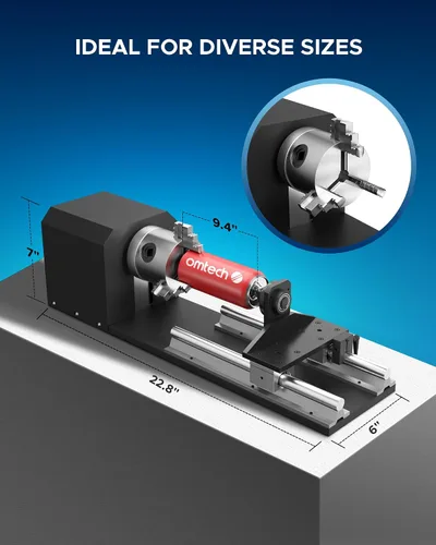 Miniatura 6 de OMTech Cortador rotativo y accesorio para grabador con mandril de 3 mandíbulas y motor paso a paso de 2 fases para máquinas de grabado láser de CO2