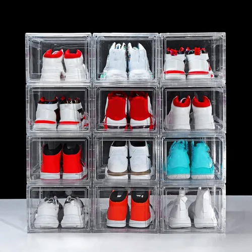 Miniatura 9 de Paquete de 12 cajas para zapatos, contenedor de caja para zapatillas de plástico acrílico transparente apilable, caja organizadora de zapatos