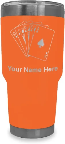 Miniatura 18 de LaserGram Vaso aislado al vacío de 20 onzas, tarjetas de póquer Royal Flush con grabado personalizado incluido (negro)