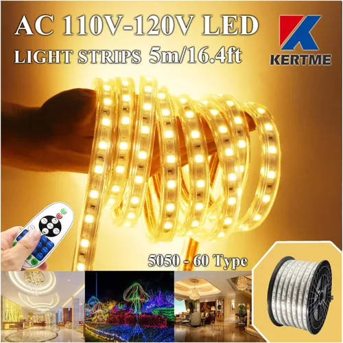 Miniatura 17 de Tira de luces LED tipo 5050-60 CA de 110-120 V, flexible, impermeable, regulable, multimodos de luz LED + control remoto de 23 teclas para 2-Blanco