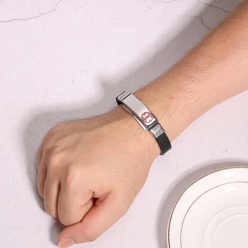 Miniatura 6 de Free Engraving Unisex Silicone and Stainless Steel Medical Alert ID Bracelets, Adjustable