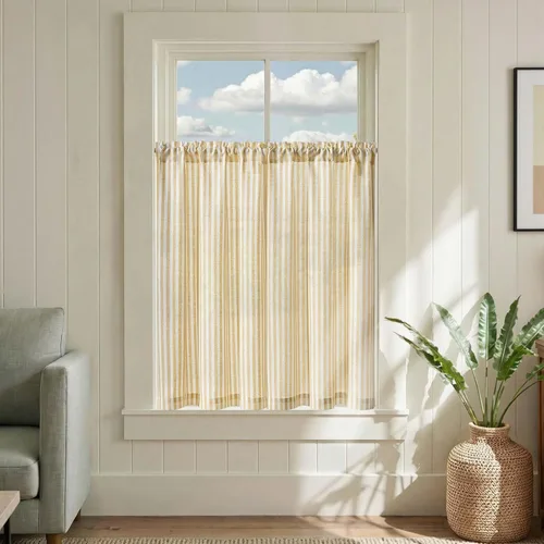 Miniatura 25 de jinchan - Cortinas de lino a rayas para cocina de 20 pulgadas de largo, cortinas de varios niveles, estilo granja moderna de café, tratamientos