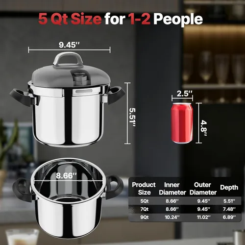 Miniatura 7 de Olla a Presión de Acero Inoxidable, Bloqueo de Una Mano/Bloqueo Rotativo, Compatible con Gas e Inducción, Cocina Rápida para Comidas Grandes, Apta