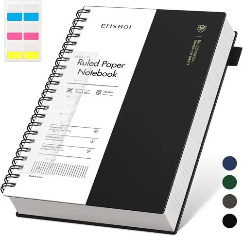 Miniatura 42 de EMSHOI Cuaderno de espiral A4 con rayas universitarias, 11.2" X 8.27", 300 páginas/150 hojas, páginas perforadas fáciles de rasgar, papel grueso