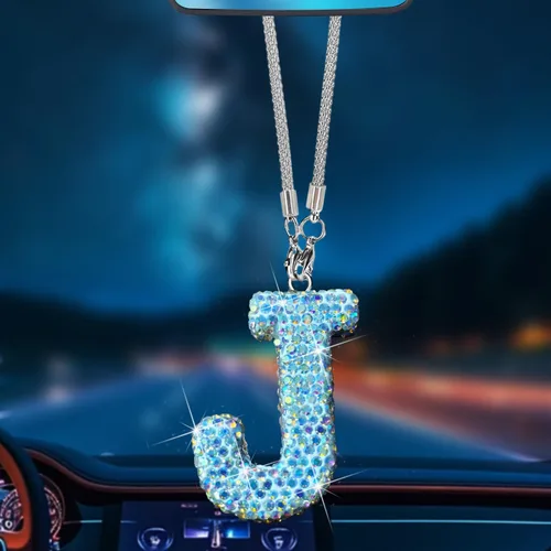 Miniatura 12 de Colgante de cristal brillante en forma de C, accesorios de automóvil para mujer, accesorios de espejo retrovisor con diamantes de imitación