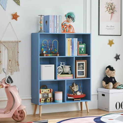 Miniatura 40 de LEYAOYAO Estantería de 5 cubos de 3 niveles con patas, estante negro menta para libros para niños, bonito organizador de almacenamiento, estantes