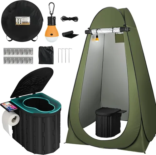 Portable Camping Toilet with Pop-Up Privacy Tent, 12-inch Toilet Seat, Outdoor Portable Folding Toilet Potty for Adults Load Capacity of 400 Lbs,