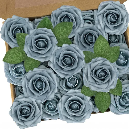 Miniatura 34 de N&T NIETING 25 unidades de flores artificiales, Rosas de espuma artificial de sensación real al tacto, decoración para boda, dama de honor, ramo