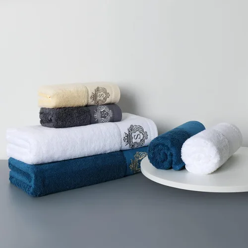 Miniatura 6 de Juego de toallas de baño de lujo súper suaves y altamente absorbentes de 100% algodón premium para regalos (Azul-A)
