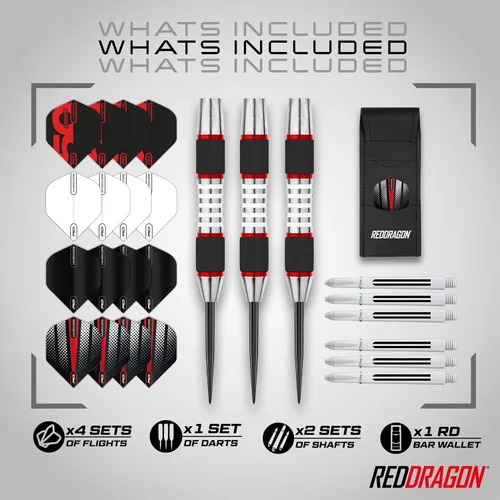 Miniatura 2 de RED DRAGON Darts - Axis 24 Gram Blue Tungsten Darts Set with Flights, Shafts (Stems) and Wallet Rojo