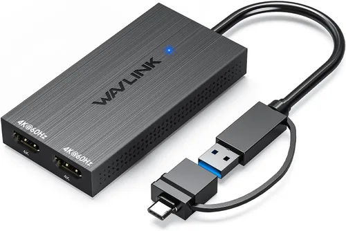 WAVLINK Adaptador USB 3.0 y USB C a HDMI dual 4K @60Hz para monitor dual, adaptador DisplayLink USB C HDMI para Apple Mac M1-M5/Macbook Neo, Windows