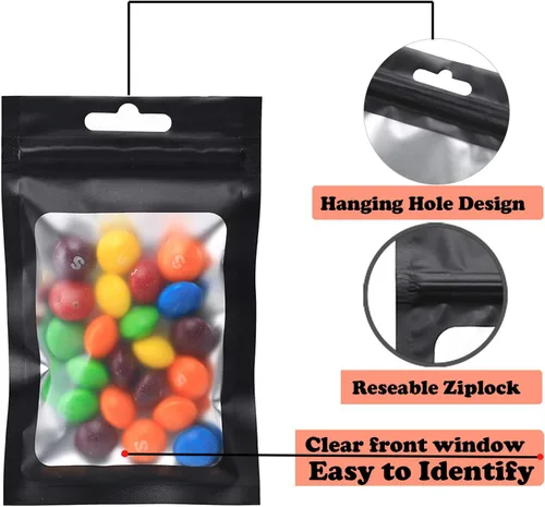 Miniatura 6 de 400 bolsas de Mylar resellables de 4 x 5 pulgadas, color negro, para almacenamiento de alimentos, bolsa resellable de Mylar con ventana transparente